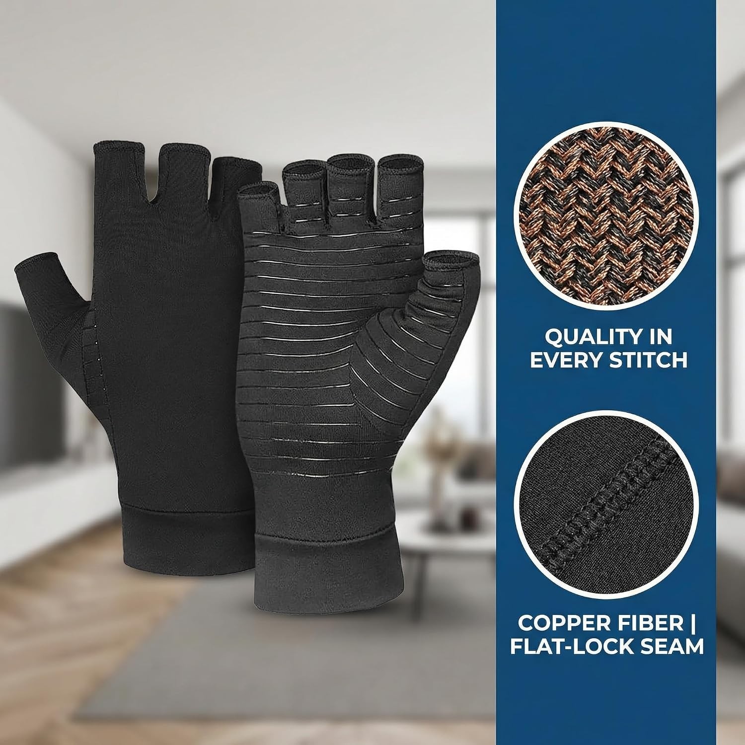 X-Large Copper Compression Gloves for Arthritis Relief & Comfortable Mobility