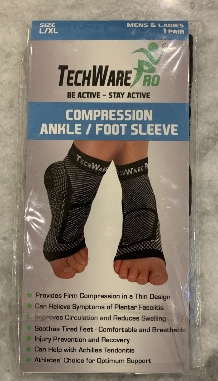 TechWare Pro Compression Ankle / Foot Sleeve L/XL 1 Pair NIP Free Shipping