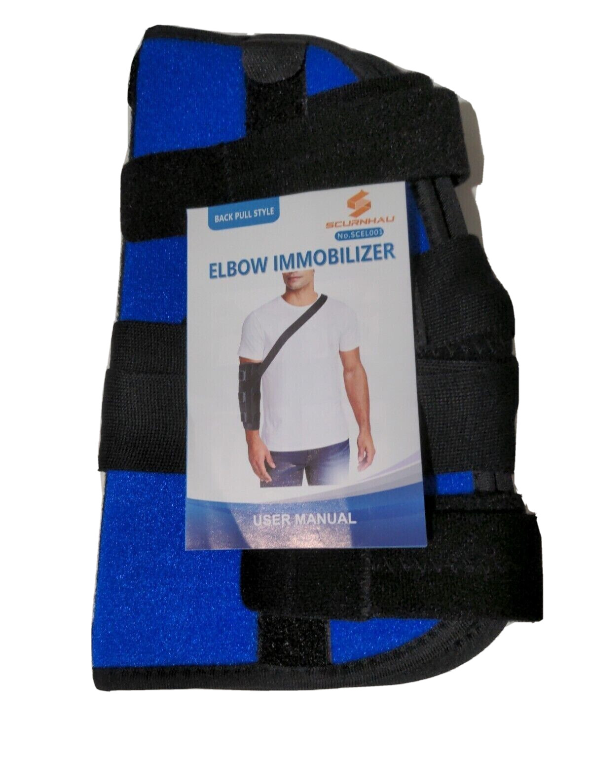 Elbow Immobilizer Back Pull Style Black Blue Cushioned New in Bag