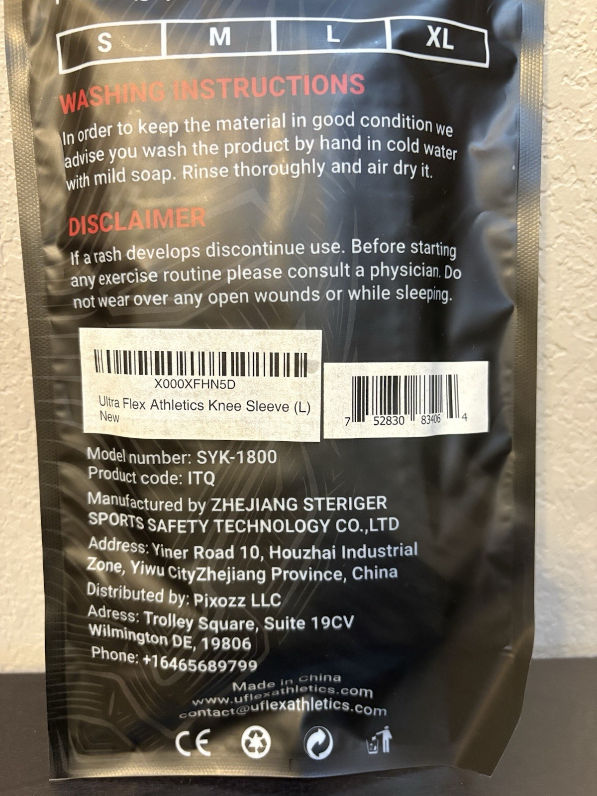 UFLEX Athletics Knee Sleeve SYK-1800 Size Large L Running Jogging NEW SEALED
