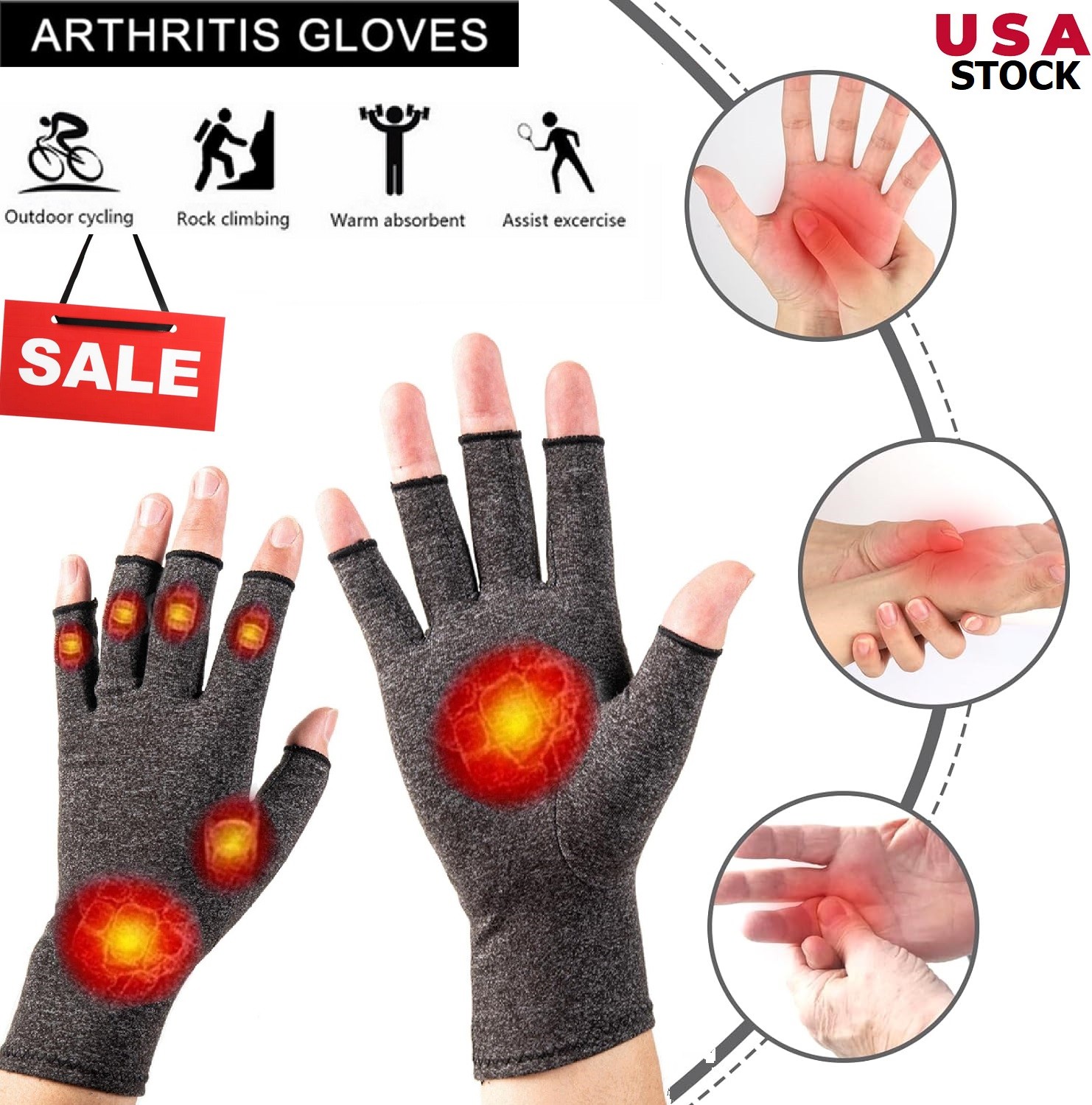 1/2 Pairs Arthritis Compression Gloves for Hand Arthritis, Carpal Tunnel Pain US