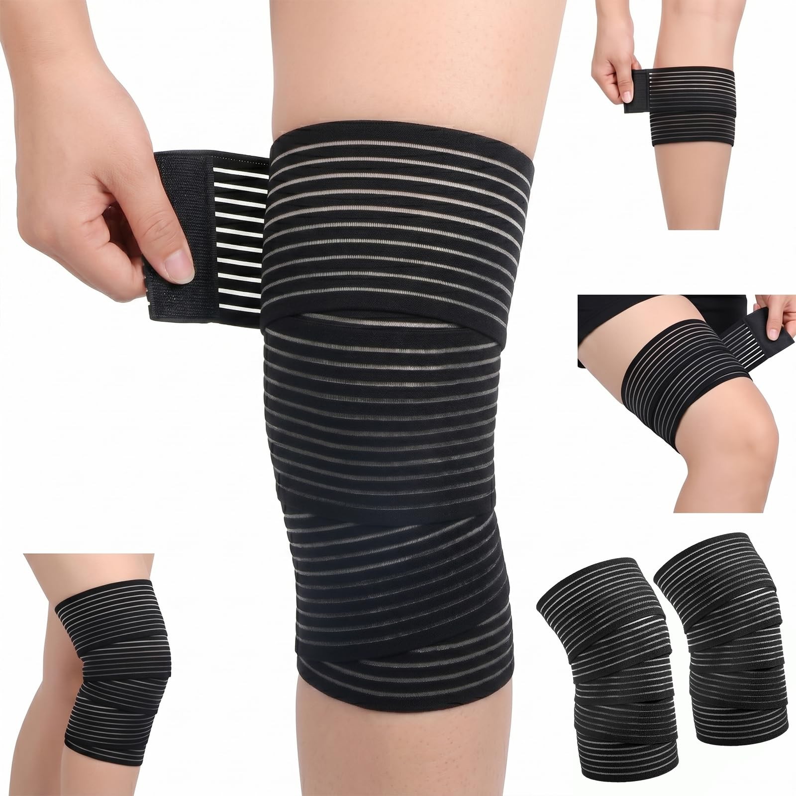 Macuezu 2 PCS Extra Long Elastic Knee Wrap Compression Bandage Brace Support…
