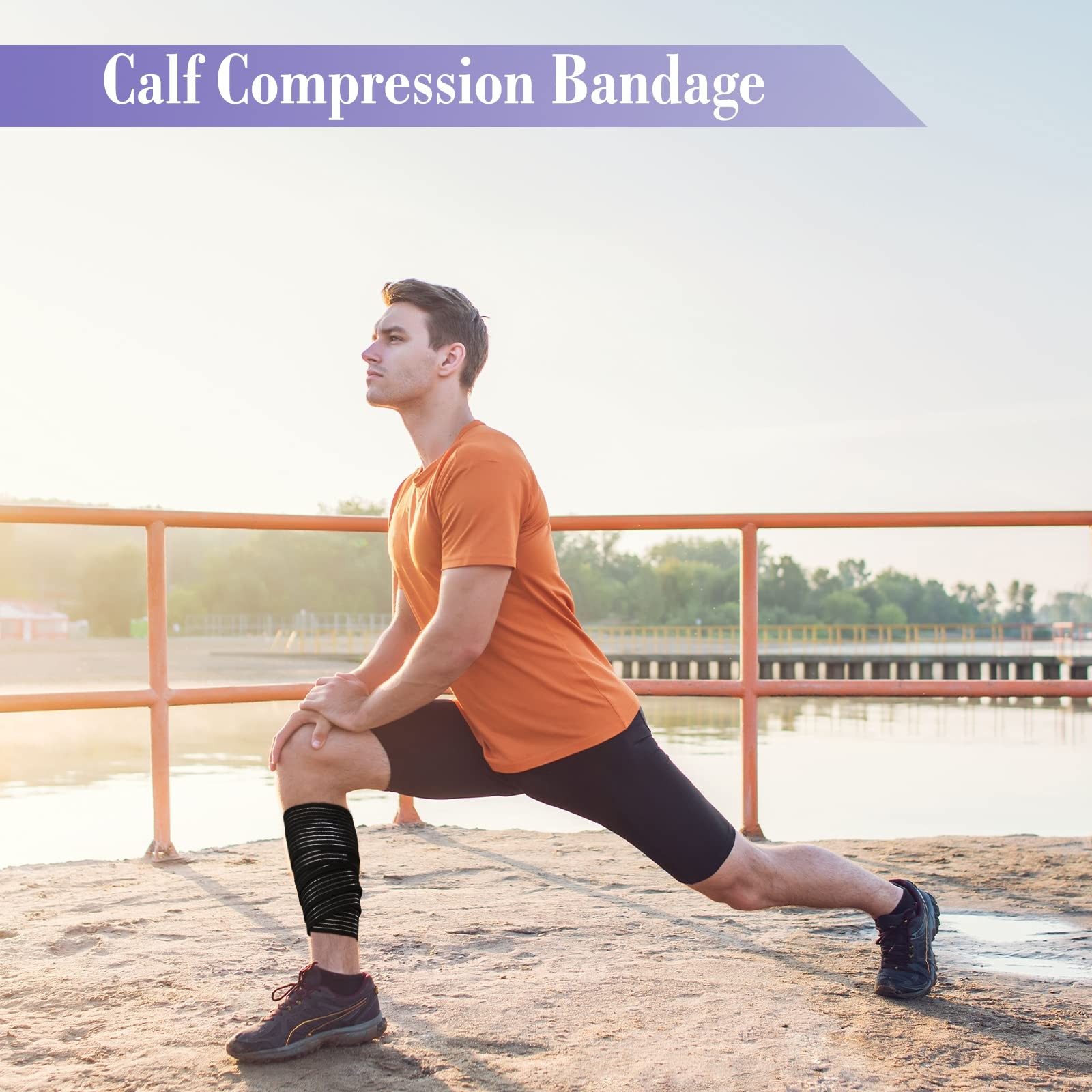 Unittype 6 Pieces 2 Size Elastic Calf Compression Bandage M, black, white