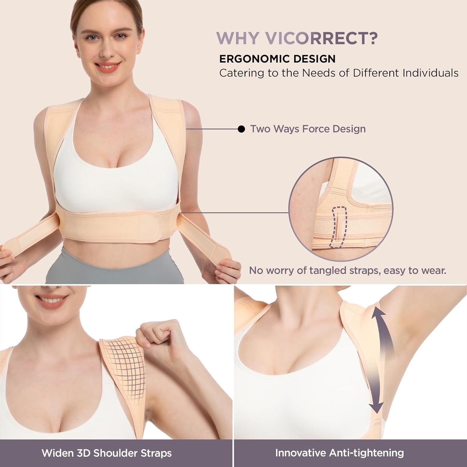 NEW/Open Box VICORREC Posture Corrector / Support Beige Sz: L/XL