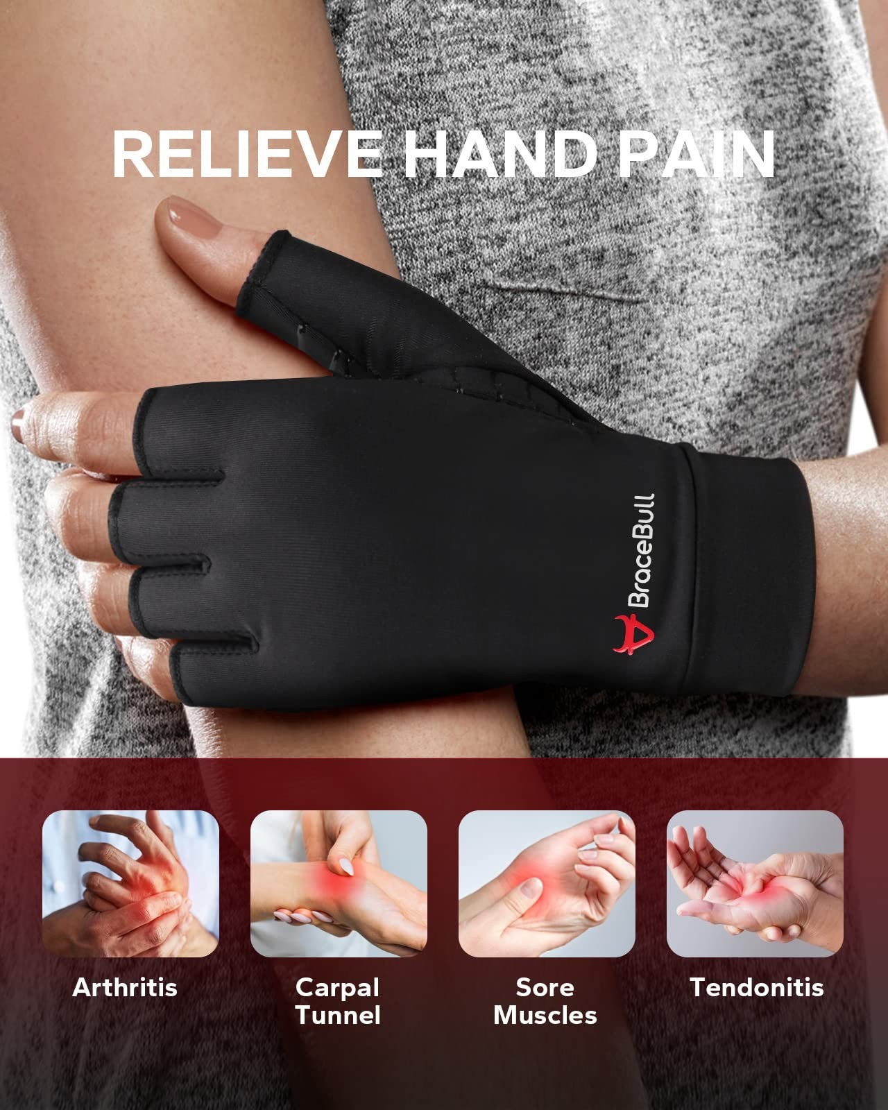 Copper Arthritis Gloves 1 Pair Black Medium Fingerless Compression Carpal Tunnel