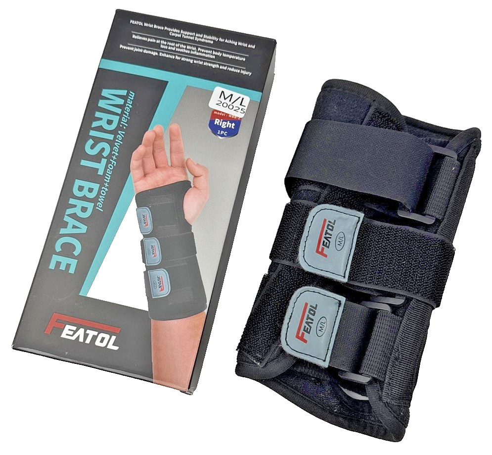 FEATOL Carpal Tunnel Wrist Brace Support, Wrist and Thumb Brace, Right Hand M/L