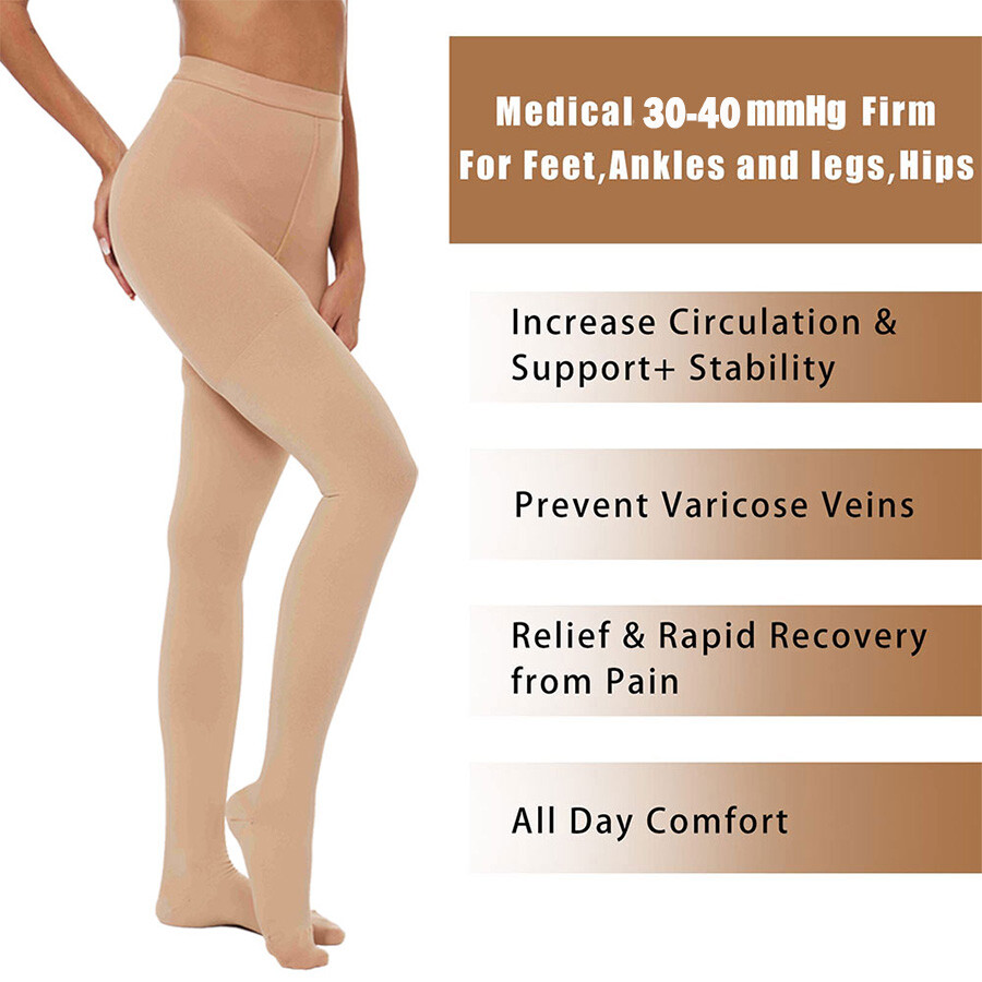 Opaque Compression Stocking Pantyhose Therapeutic Support 30-40mmHg