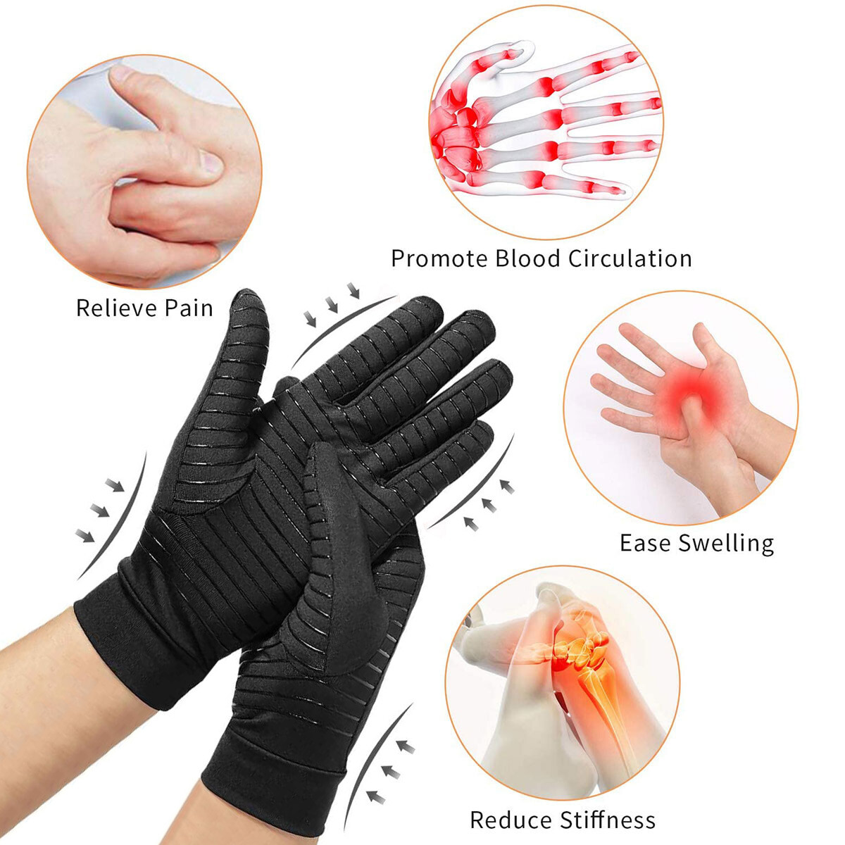 Arthritis Compression Gloves Copper Therapy Gloves Relieve Joint Disease, S-XL