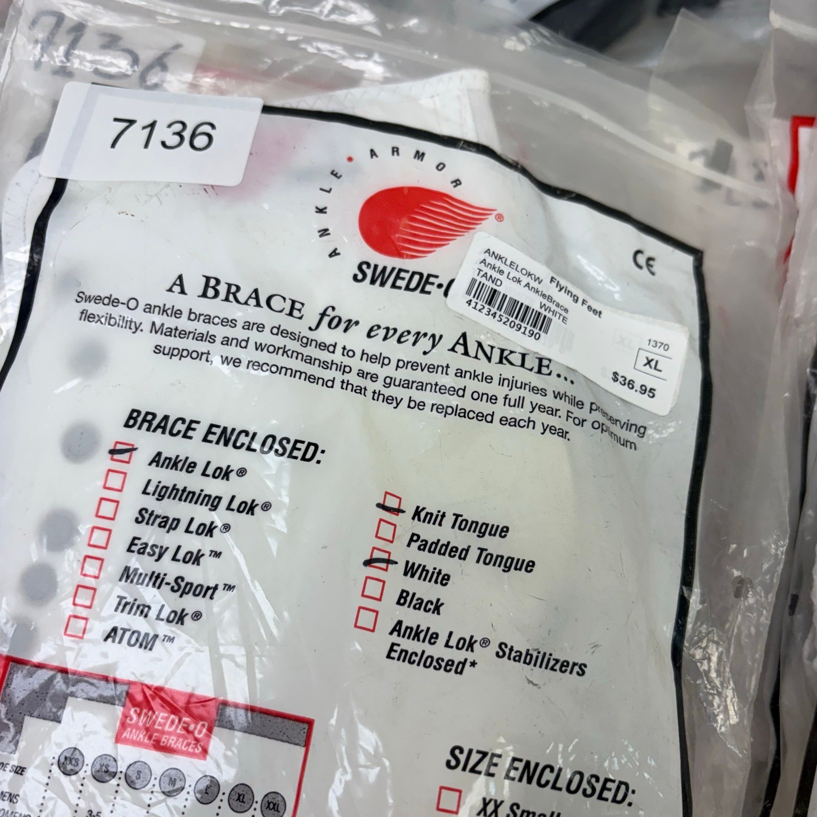 LOT-OF-85 Swede-O Ankle Braces, Assortment of Sizes, XXS-XXL, White & Black