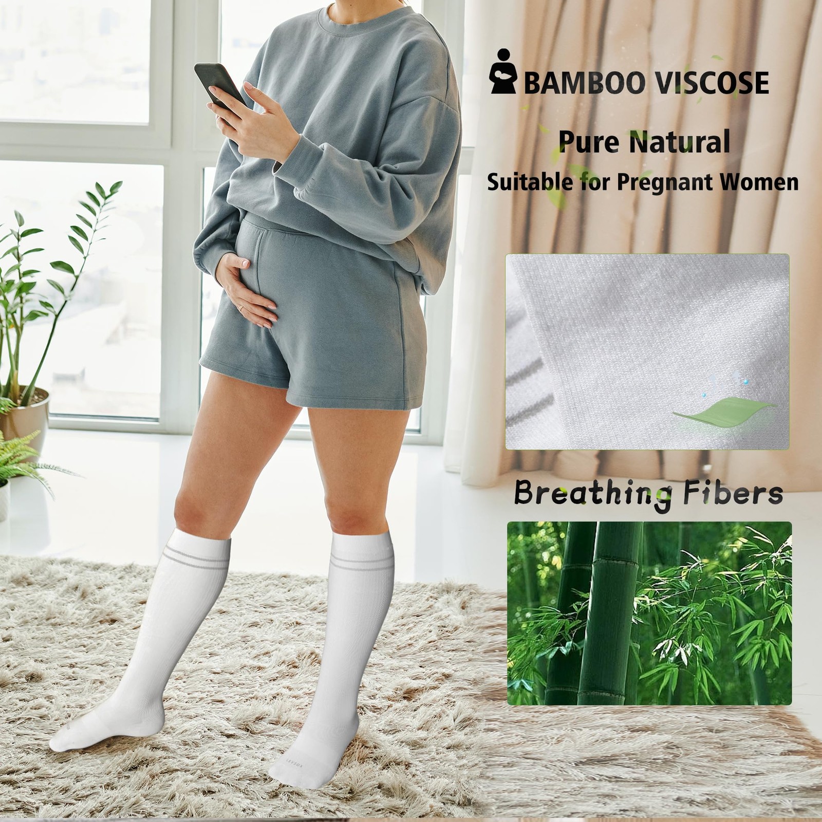 LEVSOX Viscose Made from Bamboo Compression Socks for Pregnant Women 20-30