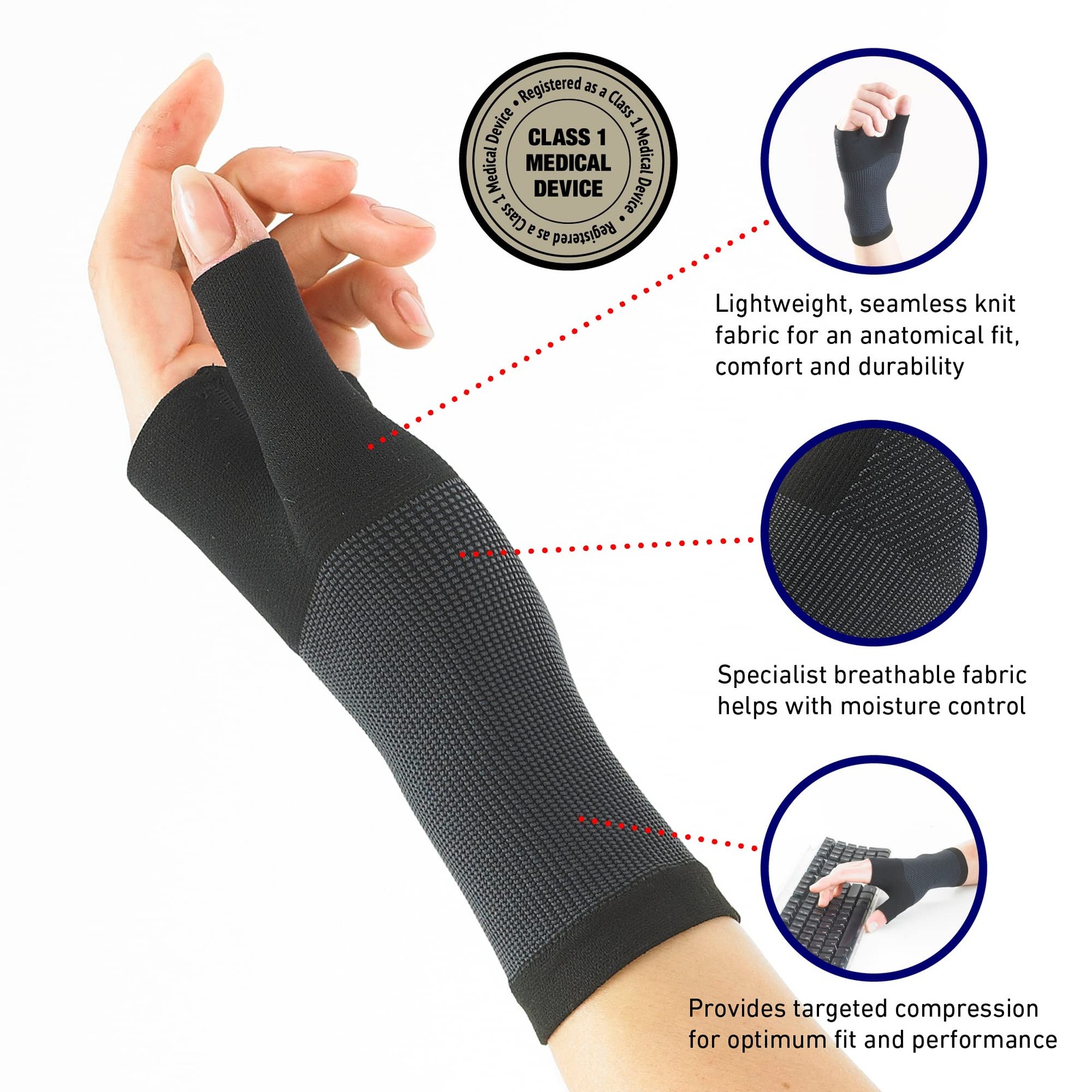 Compression Wrist Sleeve Orthopedic Brace for Pain Relief Lightweight Support