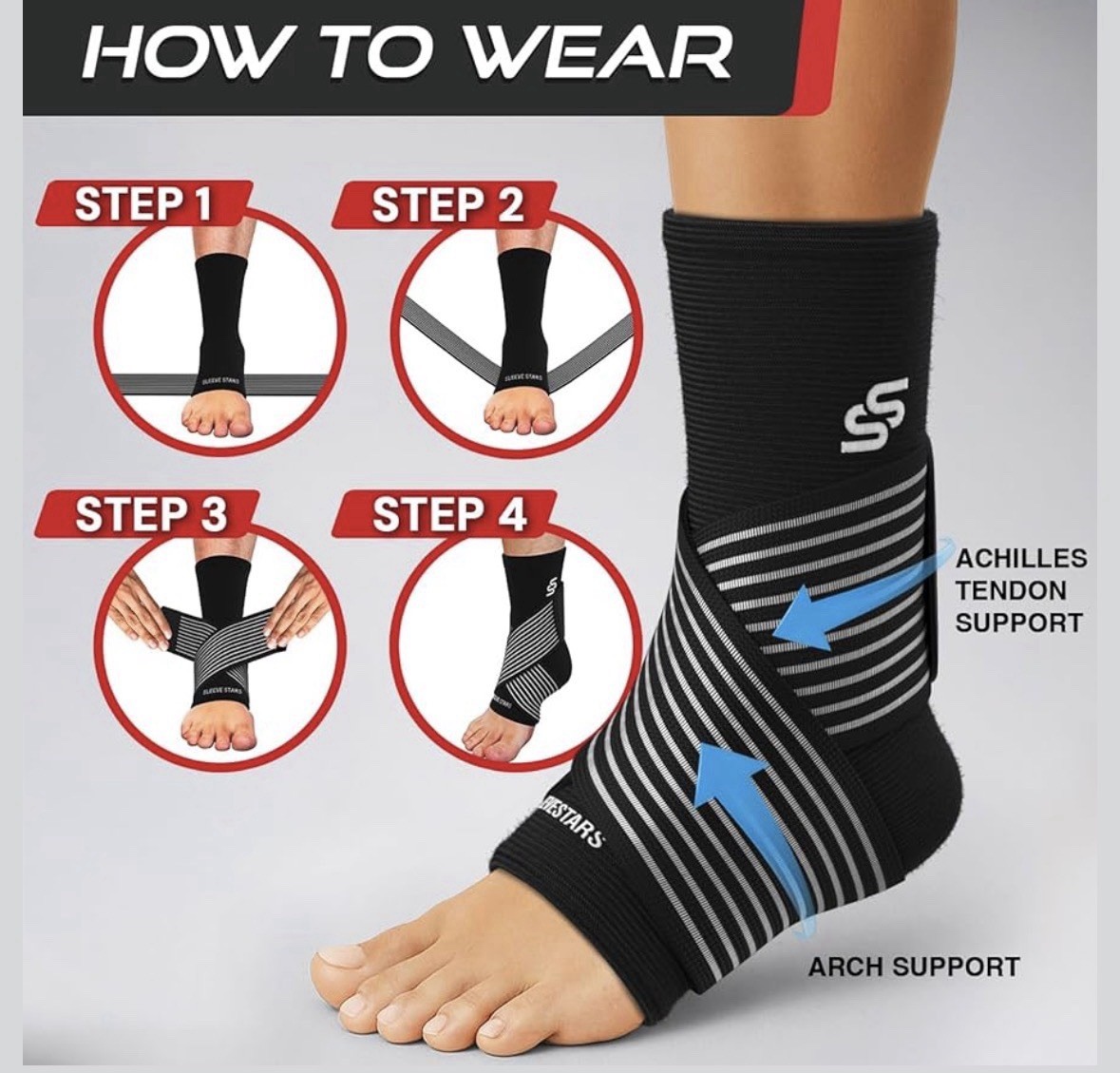 Ankle Wrap for Sprained Ankle, Compression Sleeve for Plantar Fasciitis Relief S