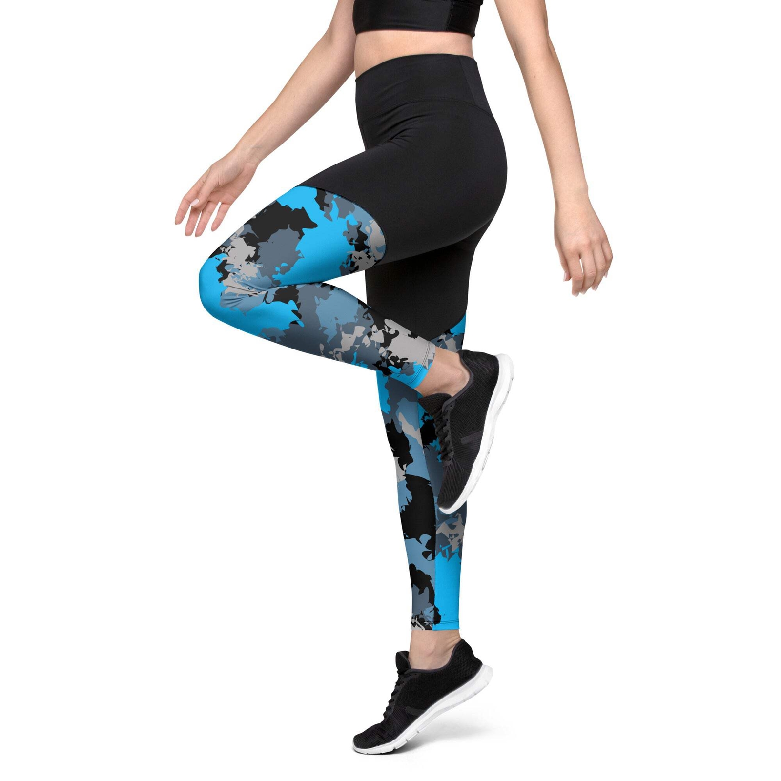 Tailinup Black and Blue Camo Compression Sports Leggings – Perfect for Fishing,