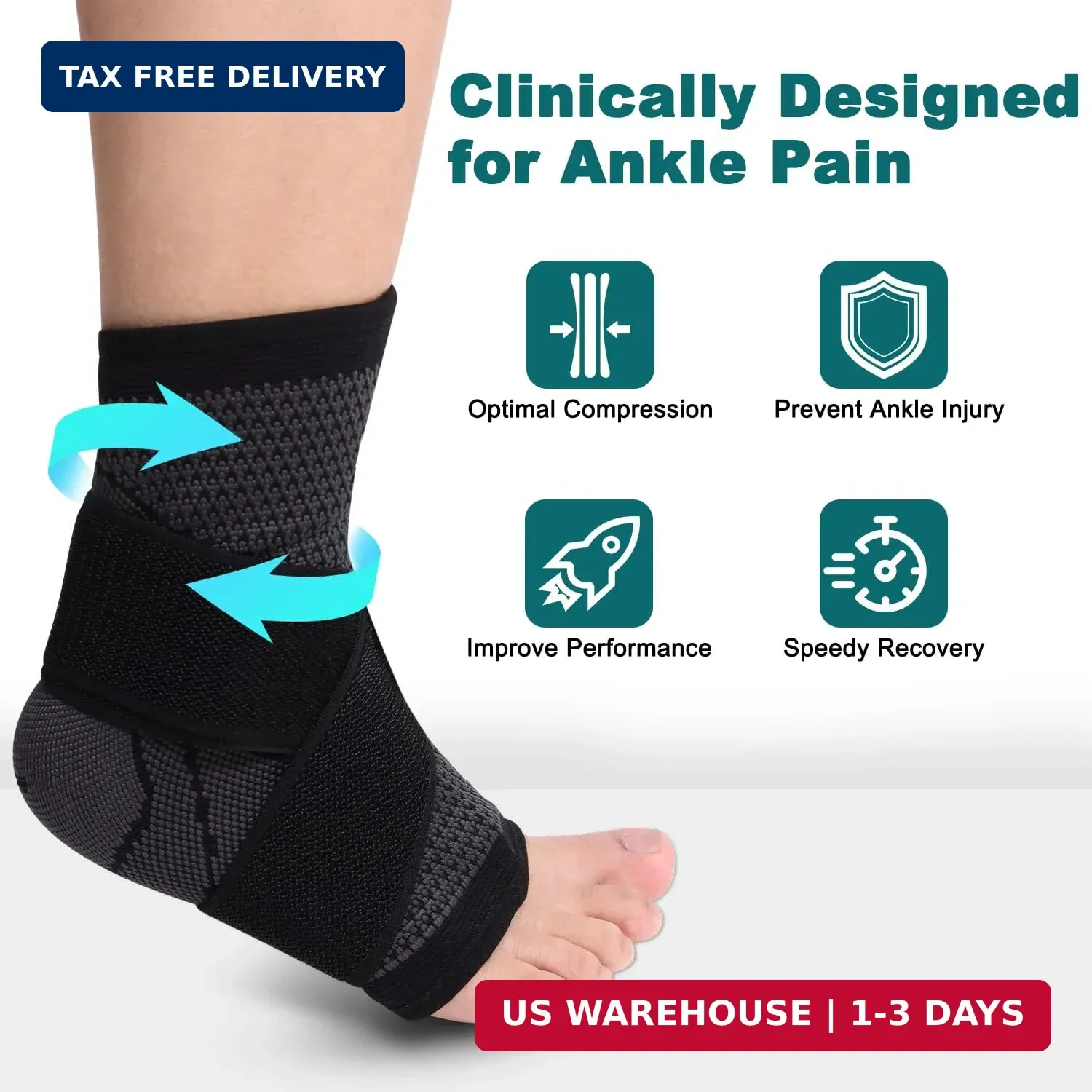 Consss Ankle Brace, Achilles & Plantar Fasciitis Relief Compression Sleeve, Foot