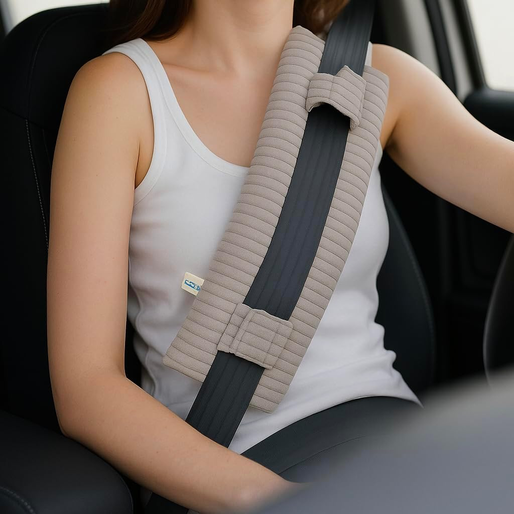 Comfort Seat Belt Pillow for Surgery Recovery – Light Gray Corduroy Cushion