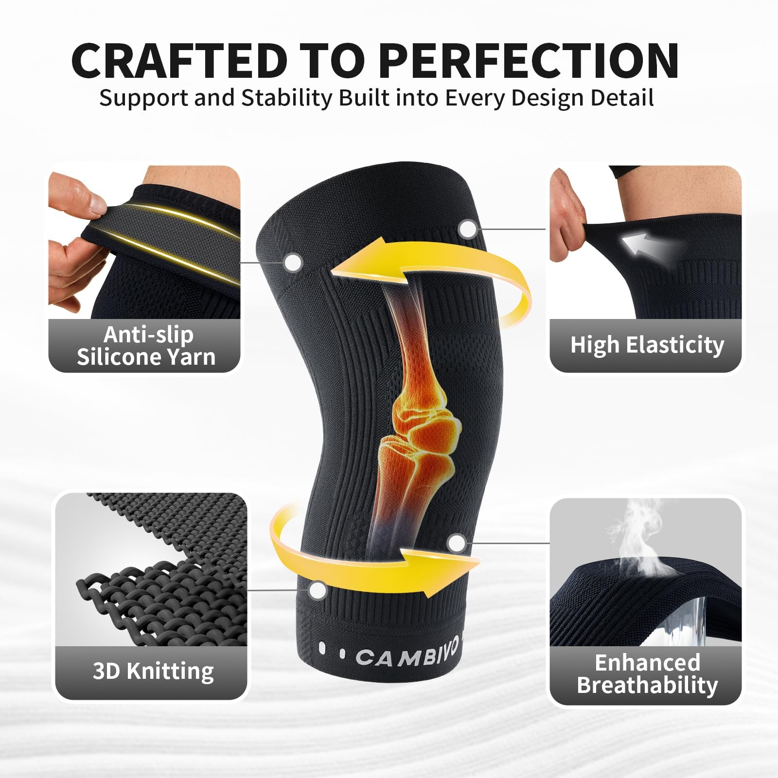Motion Series Knee Brace for Women and Men (2 Pack), Ultra-Thin Lightweight