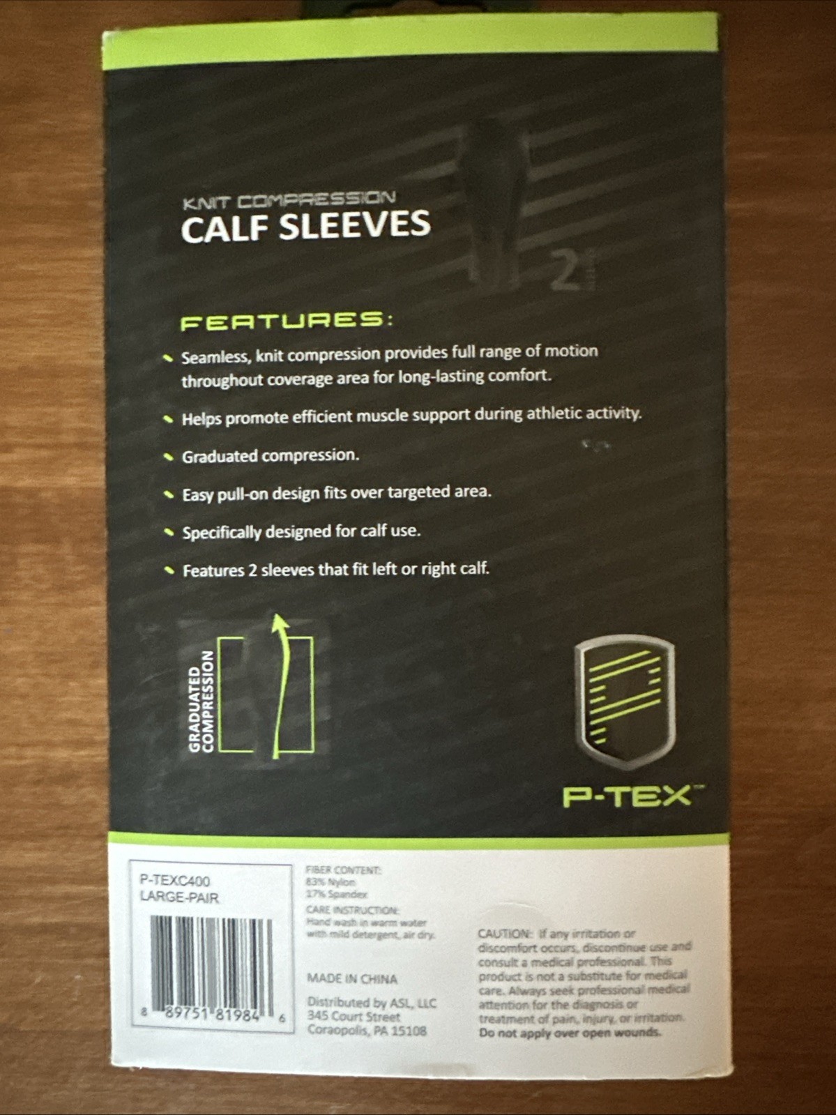 P-TEX ** KNIT COMPRESSION CALF SLEEVES ** P-TEXC400**LARGE Pair ** BLACK **NEW**