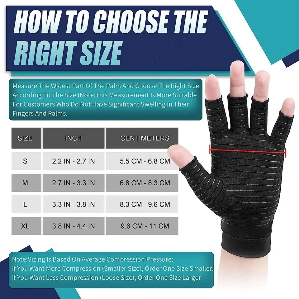1Pair Copper Arthritis Compression Gloves Fingerless for Carpal Tunnel, Rheumato