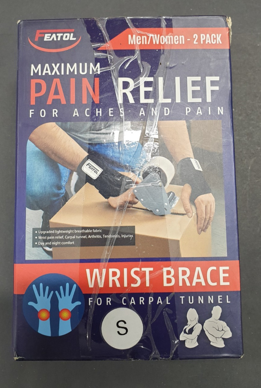 FEATOL Carpal Tunnel Wrist Brace 2 Pack Pain Relief 6.5” Black Size S