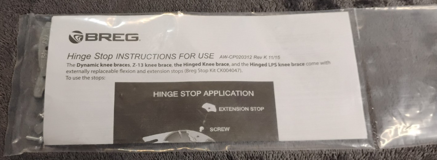 BREG Hinge Stop Z-13 Dynamic Knee Brace Hardware ONLY AW-CP020312 w/Manual
