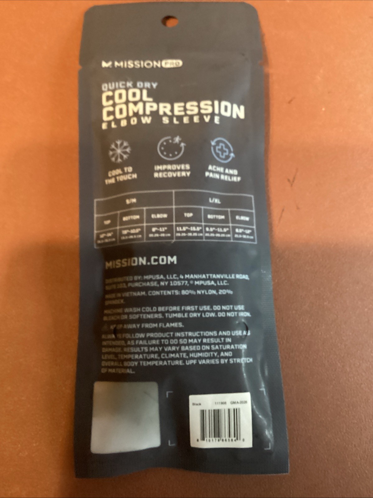Mission Pro Quick Dry Cool Compression Elbow Sleeve Size : S/M #11908 Black