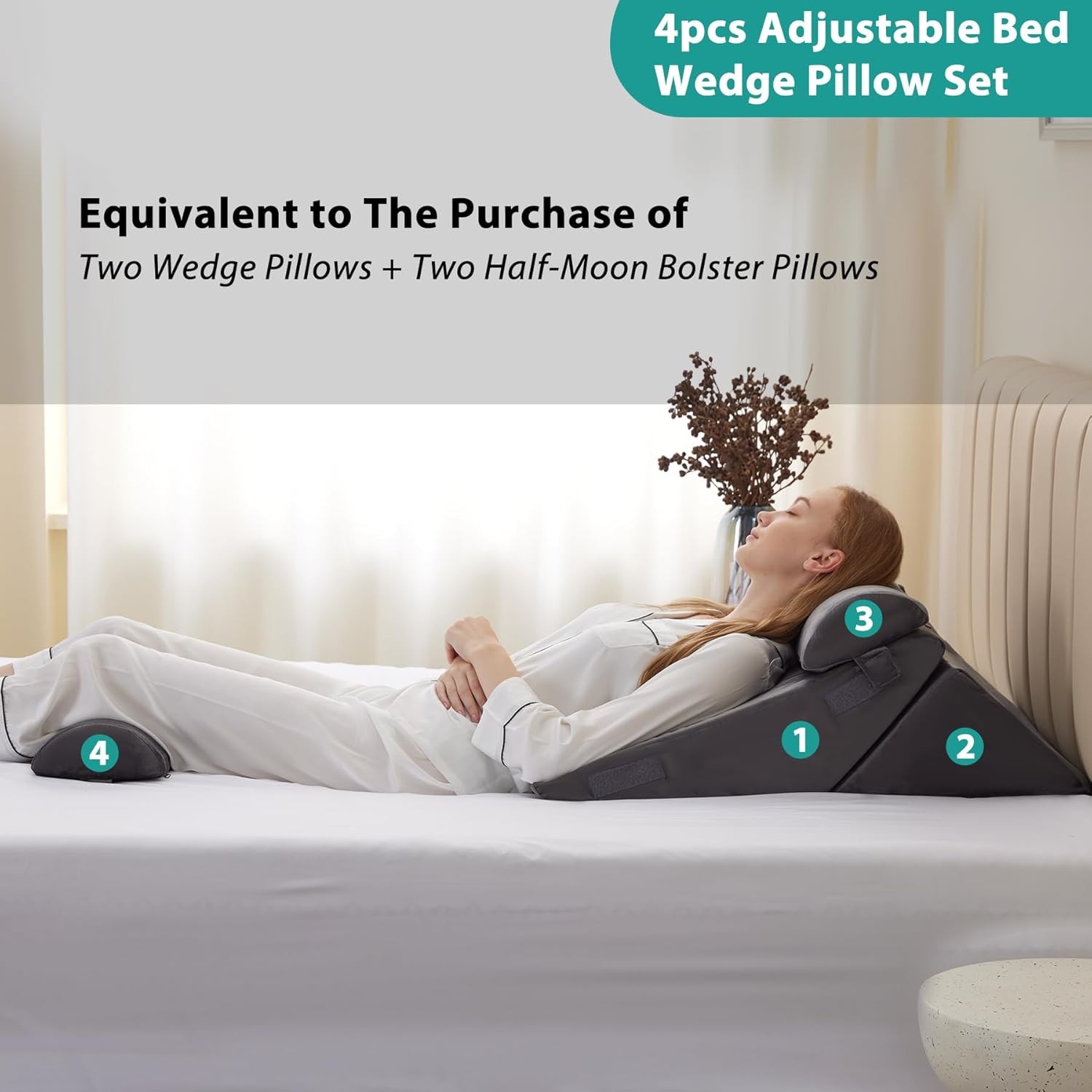 Adjustable 4pcs Bed 9&12 Inch + 2 Head Pillow, Short Plush