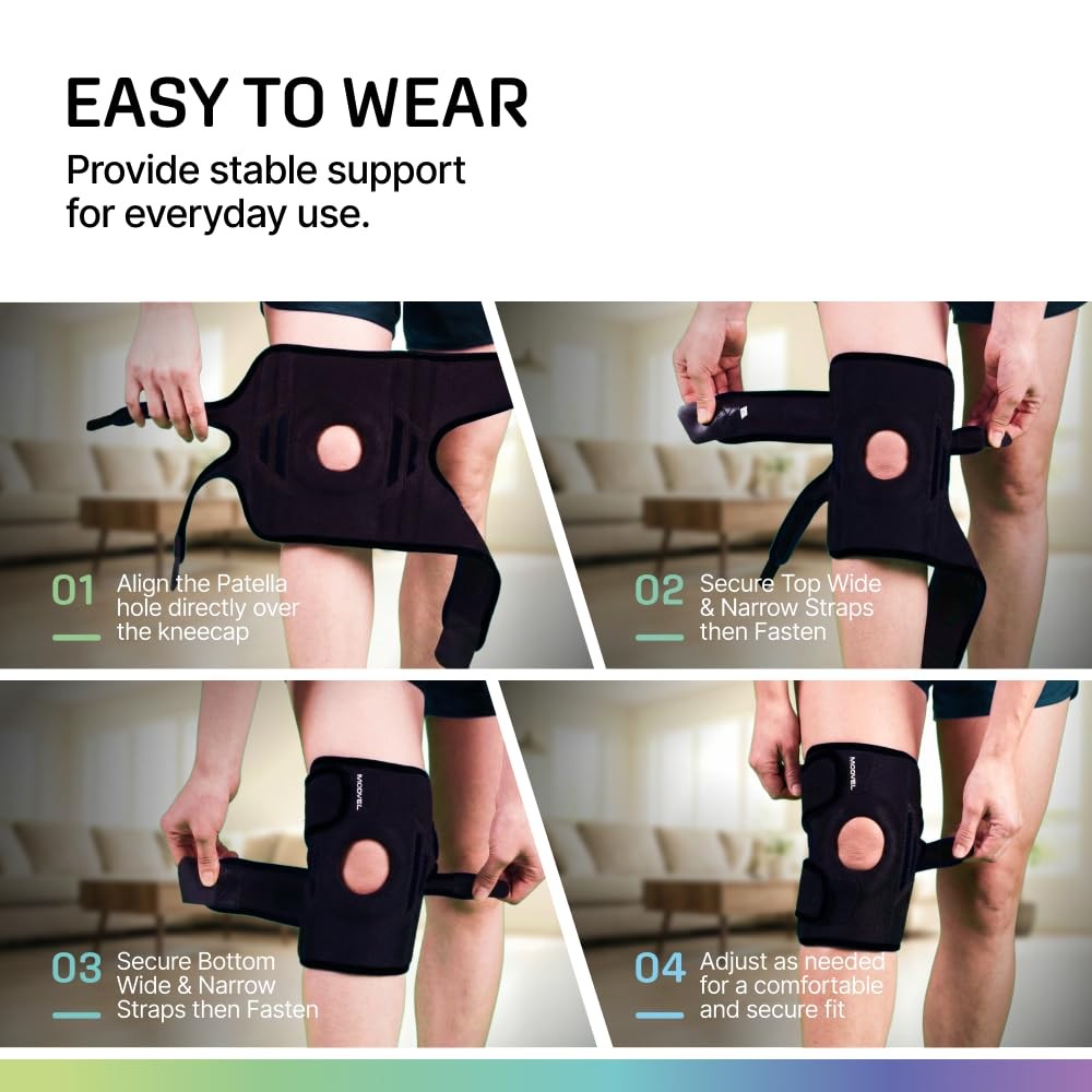 Modvel Knee Brace with Side Stabilizers & Patella Gel Pads for X-Large, BLACK
