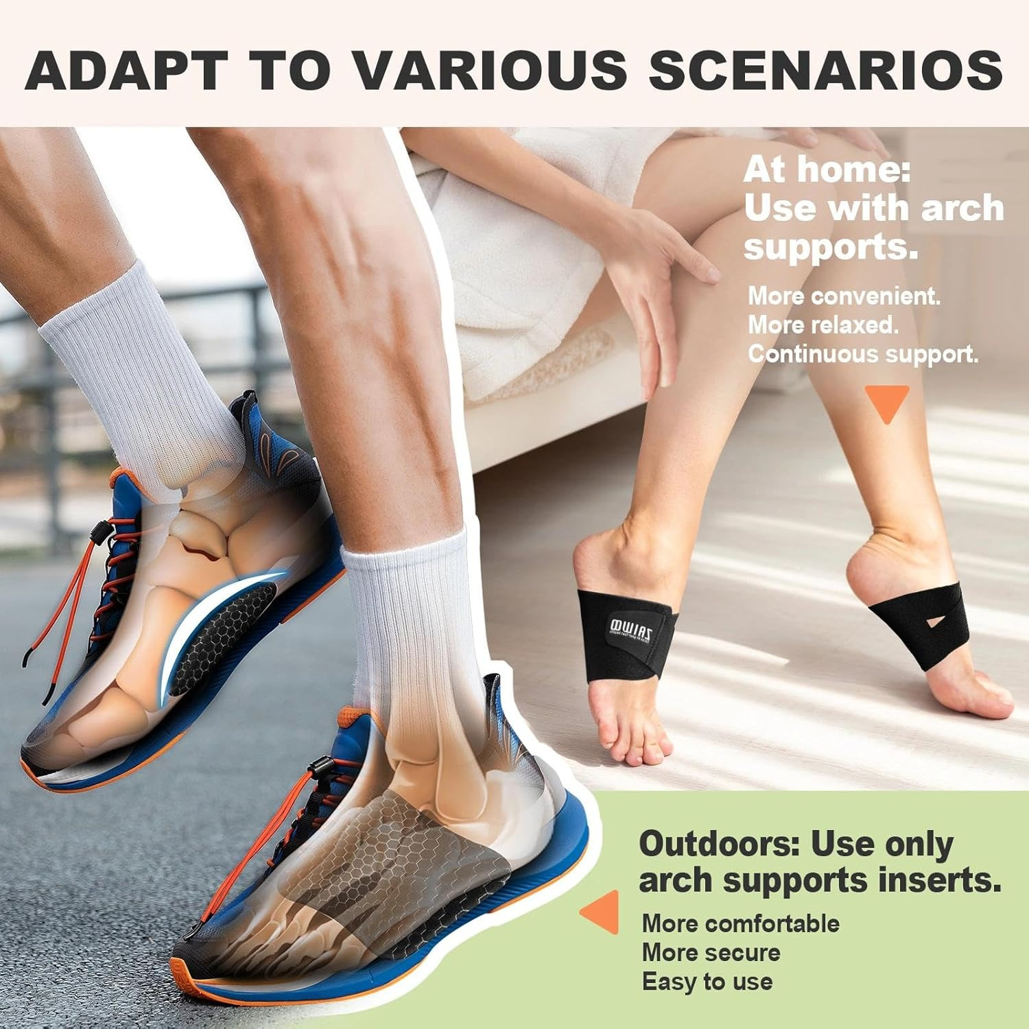 Wearable Arch Support Inserts for Women & Men – 2 Adjustable Heights, Non-Slip B