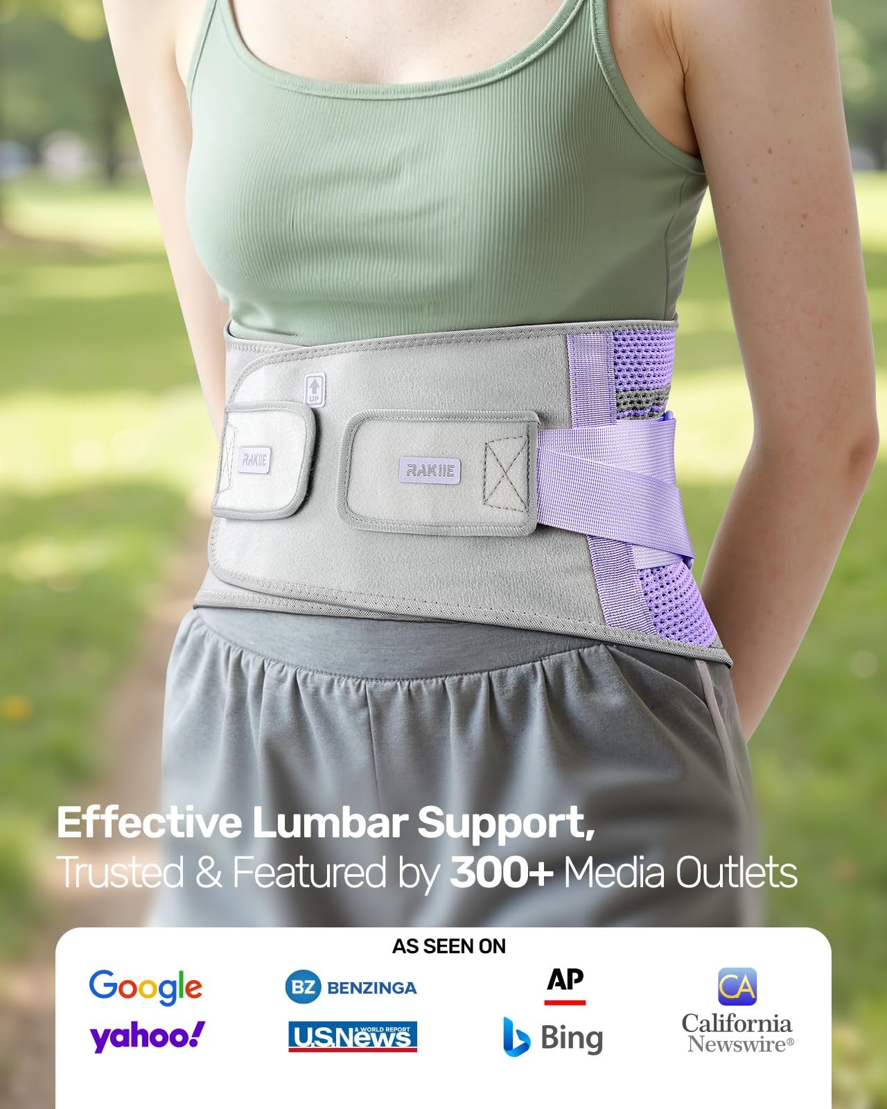 Rakiie Back Brace for Lower Pain Women Small(Waist: 27.6″-33.5″), Purple