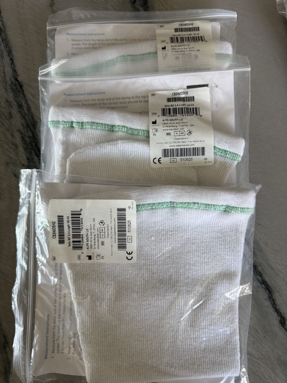 Cool Blue 3 Ply Prosthetic Sock 3 Pack Size 3,4 Length 10-14 Model CB3HMSH2