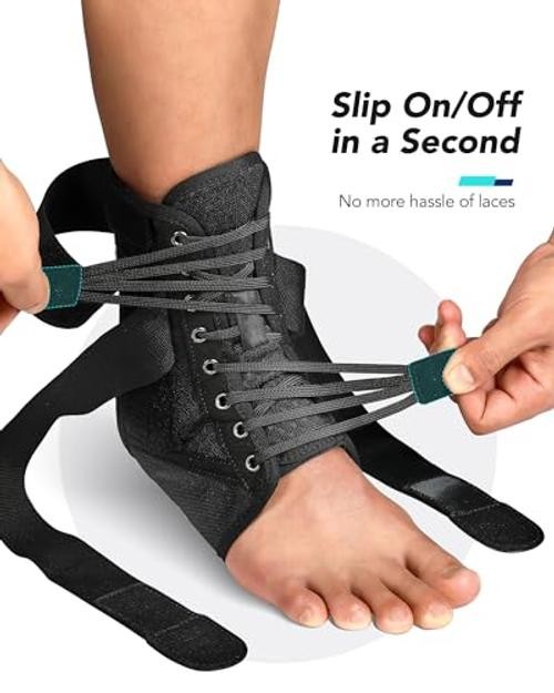 Quickace Up Ankle Brace for Women Men with Removable Side L Black Stripes