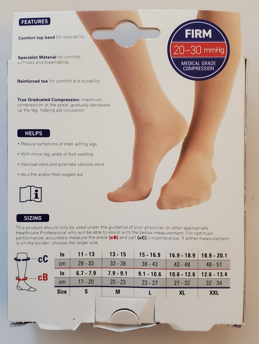 Neo G, Knee High Therapeutic Socks, Firm 20-30mmHg Large Beige, New Sealed