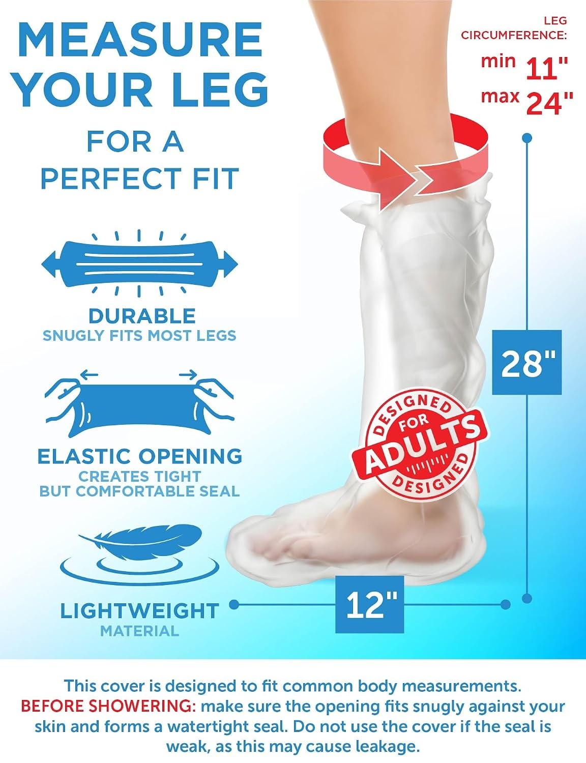 Waterproof Cast Covers for Half Leg 28″ – Reusable Cast Protection – 2pk