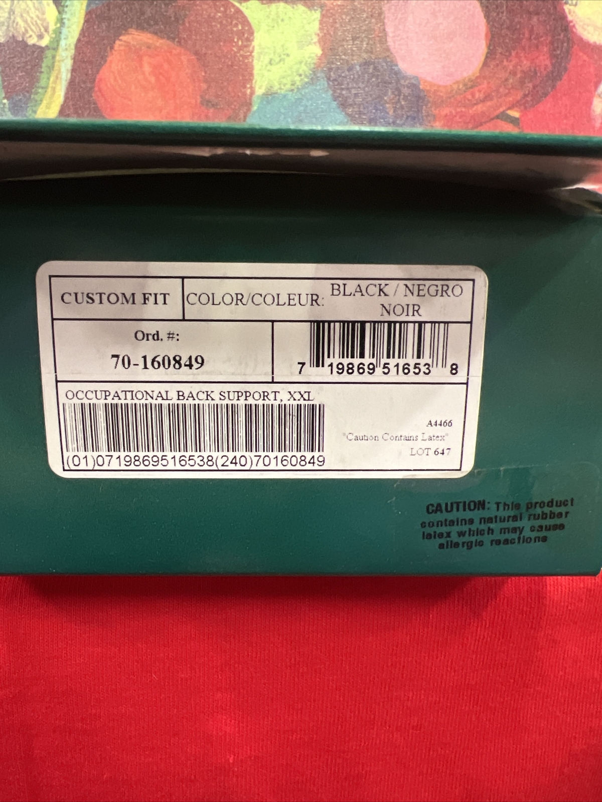 FLA Occupational Contoured Back Support Size XXL Black New In Box