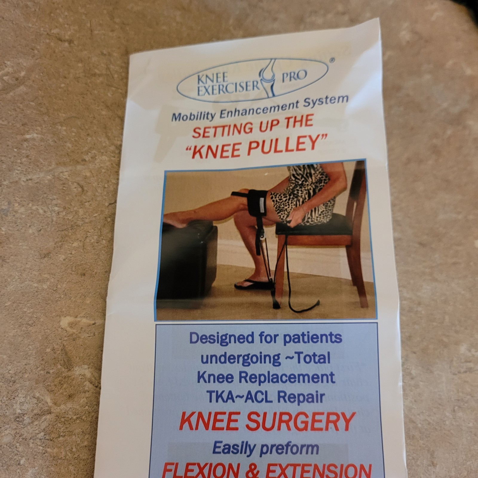 Knee Exerciser Pro Dual Knee Pulley Instructions Storage Bag