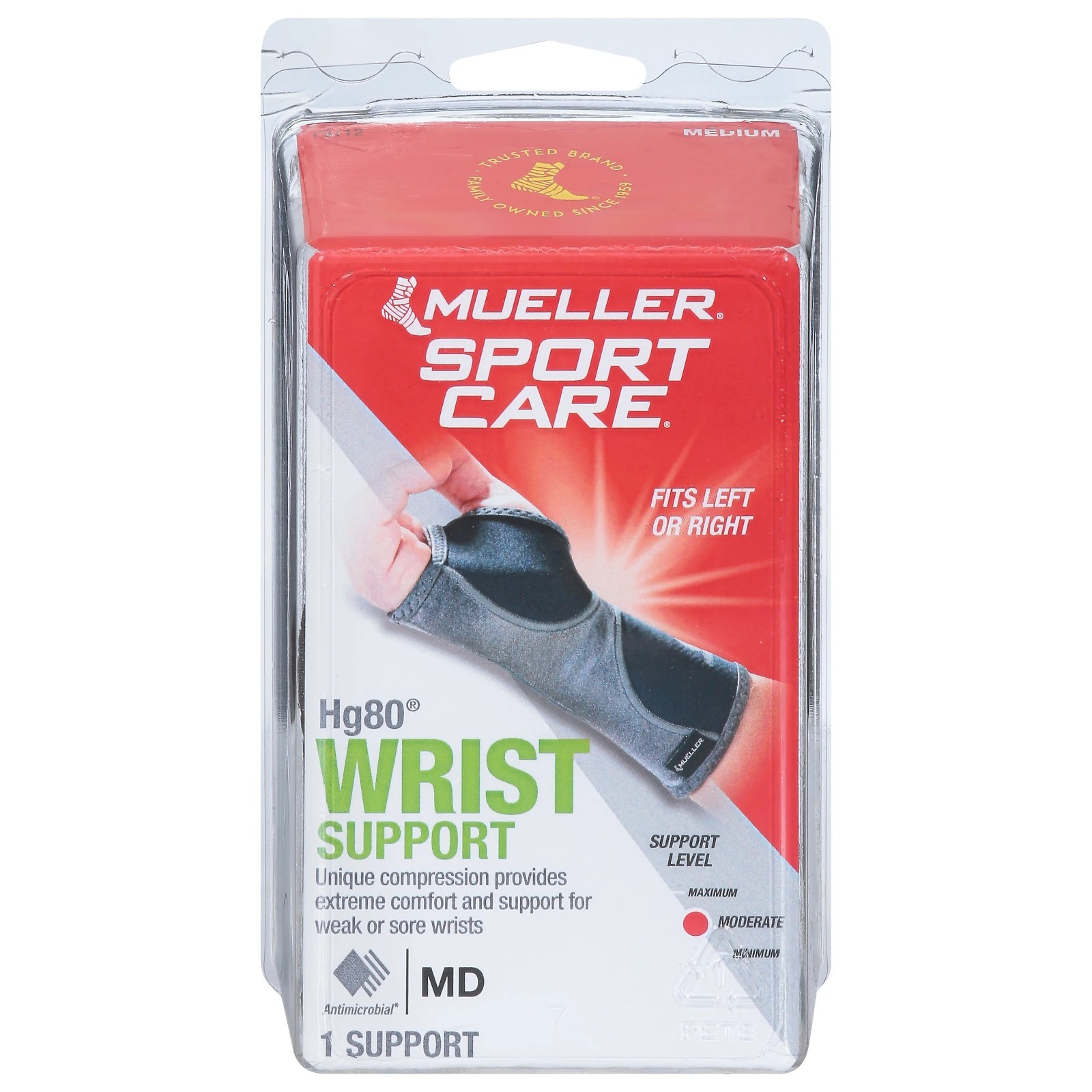 Mueller Hg80 Wrist Support Brace Black Medium L/R Compression Stabilizer