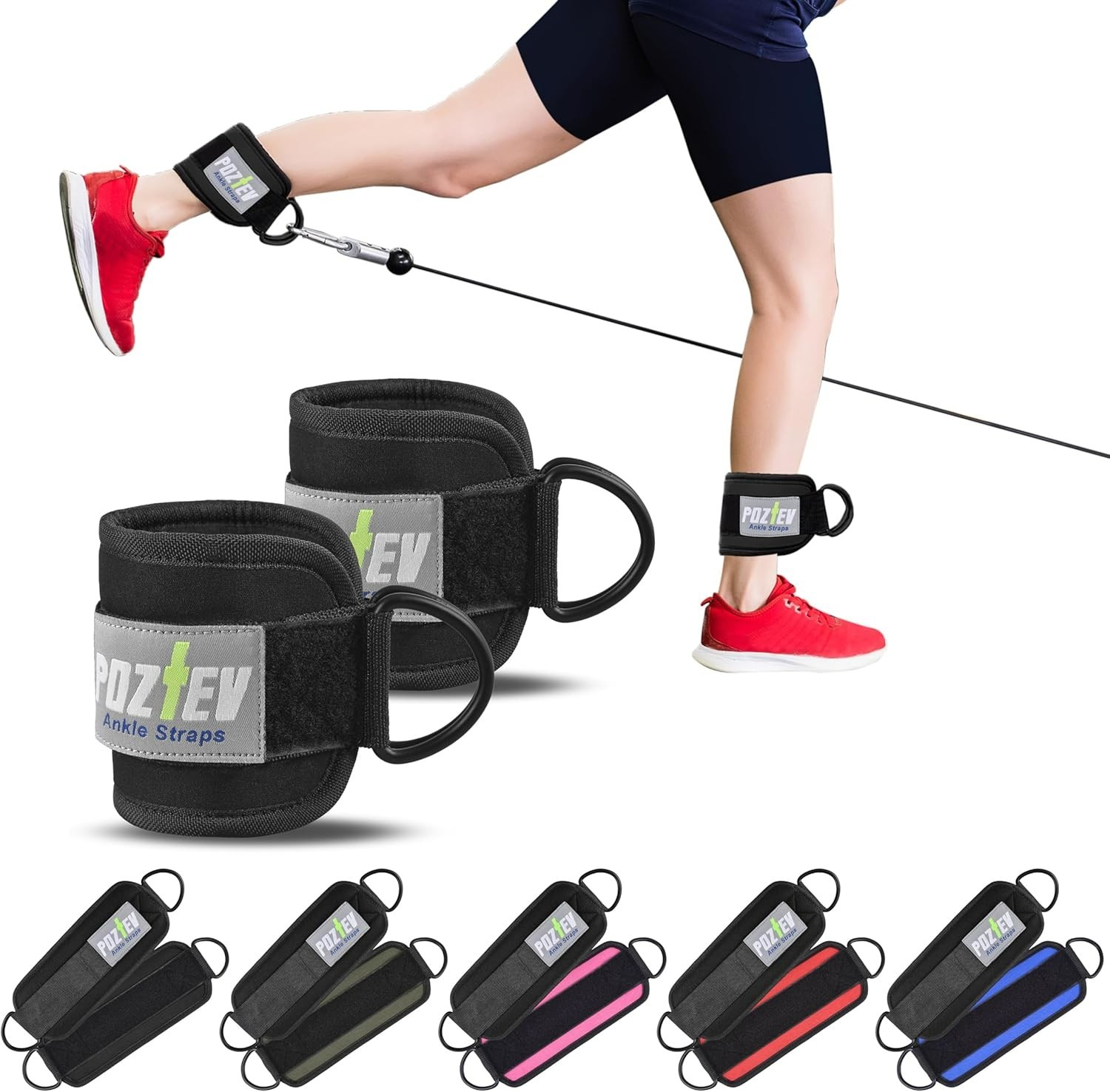 Ankle Straps for Cable Machine PAIR – Adjustable Padded Cuff Leg Straps Attac…