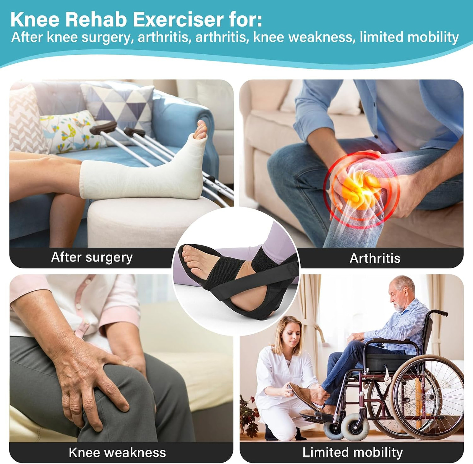Knee Replacement Recovery Aids with Padded Handle and Foot Sleeve Physical