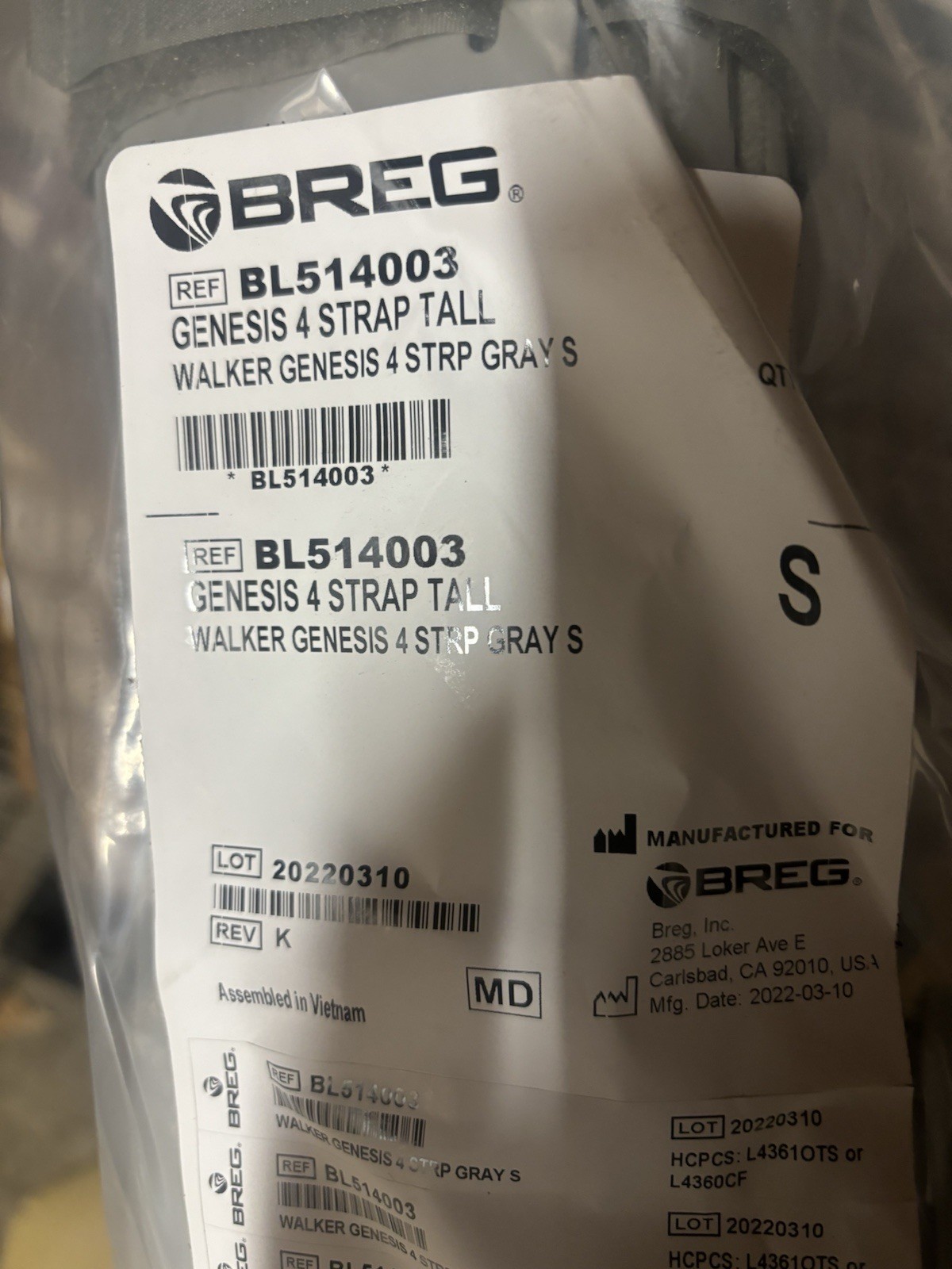 New Breg BL514003 Genesis 4 Strap Tall Walker Size S