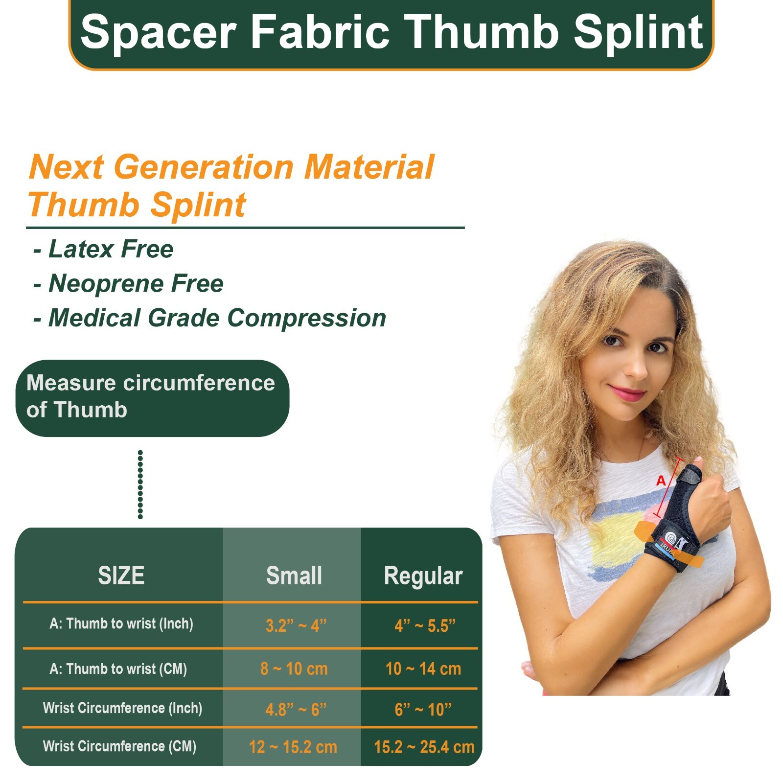 IRUFA, Spacer Fabric CMC Thumb Splint Brace Splint Support Wrap Spica
