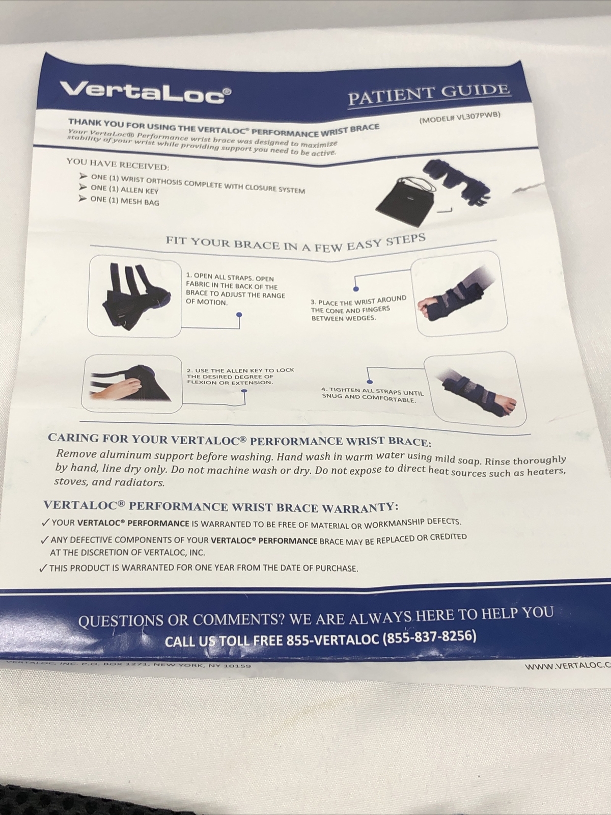 Vertaloc Performance Wrist Brace Universal Size Brand NEW! VL307PWB LEFT / RIGHT