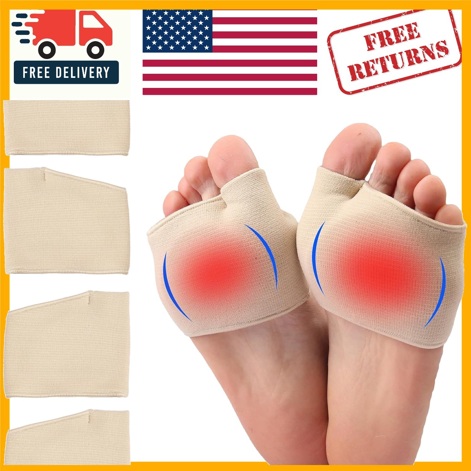 4-Pack Metatarsal Foot Pads – Gel Cushioning for Neuroma & Diabetic Support