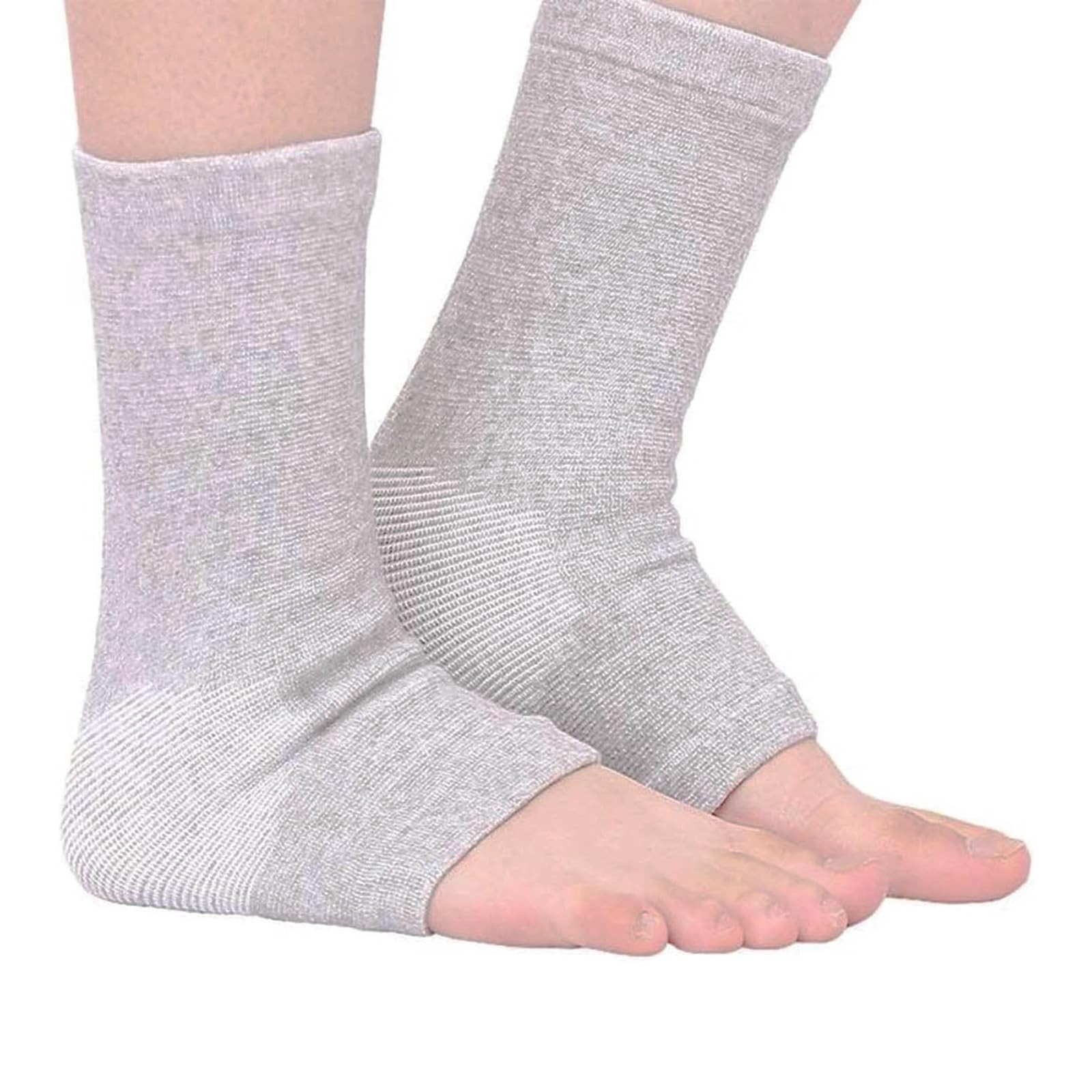 2 Pairs of Compress Bamboo Foot Sleeves,Keep Warm Ankle One Size, Grey