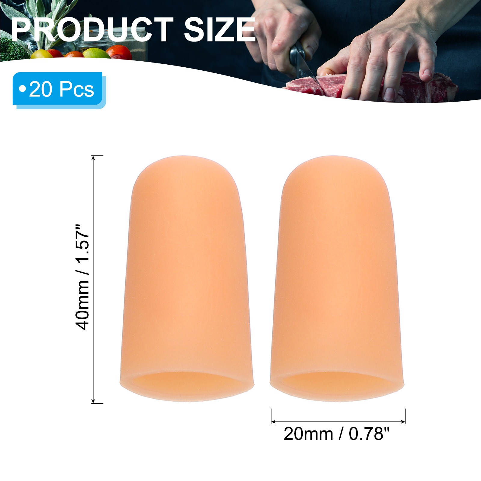 1.6″ Silicone Gel Finger Cots, 20 Pcs Fingertips Sleeve Protector, Beige