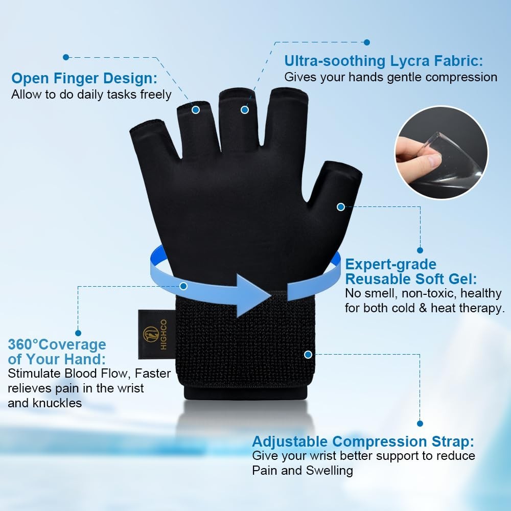 Compression Hand Ice Pack Glove for Arthritis Pain Relief,Adjustable Wrist St…