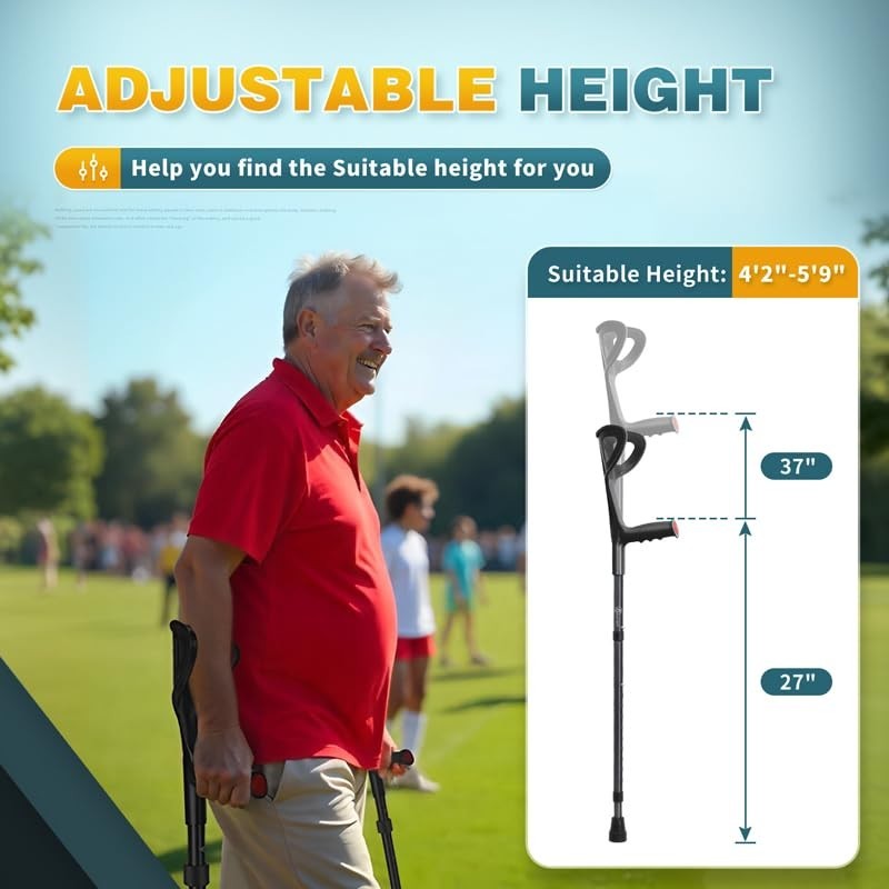 Lightweight Adjustable Forearm Canes – Ergonomic Arm Crutch with Non-Skid Tips