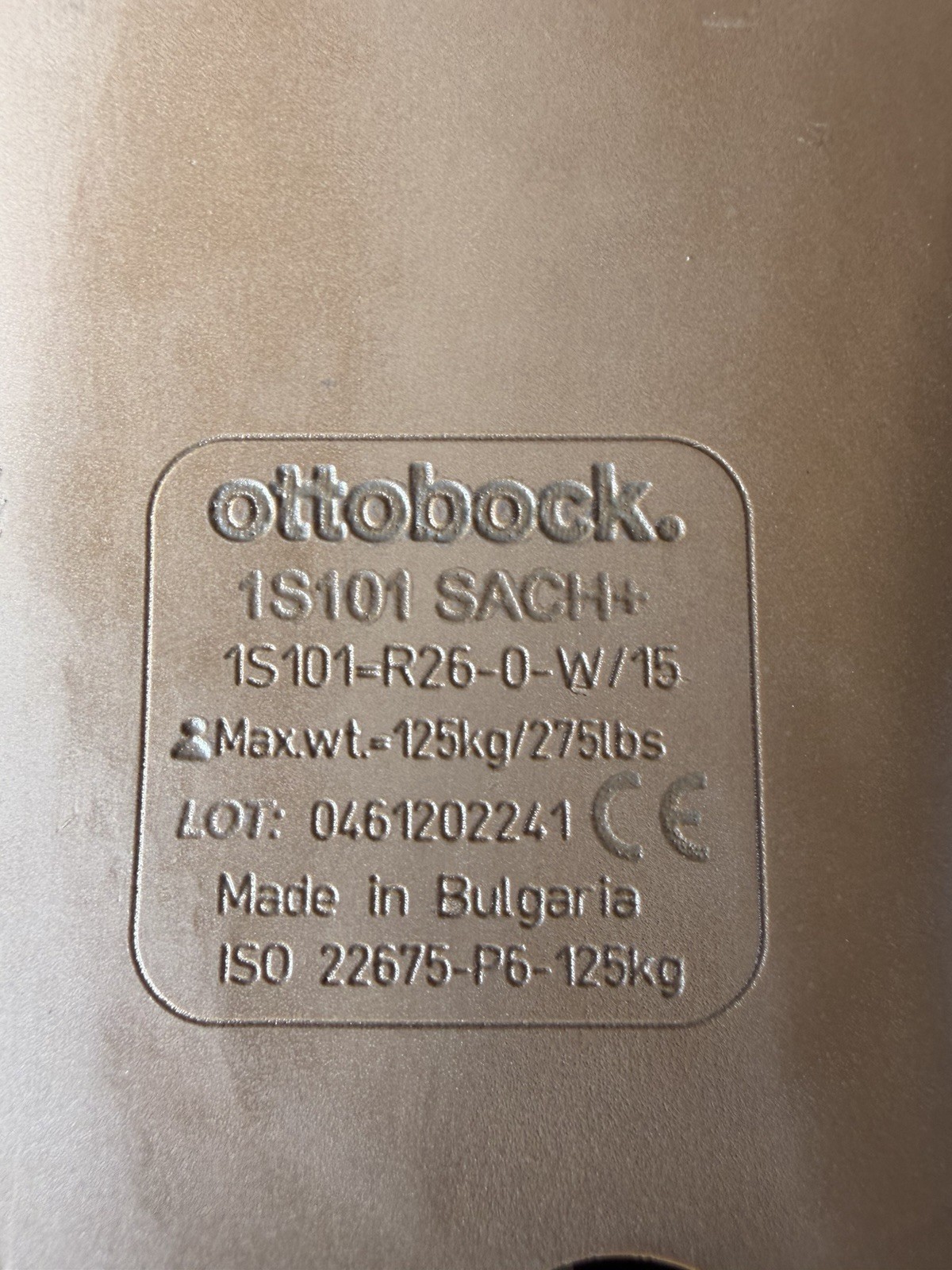 OTTOBOCK SACH+ PROSTHETIC RIGHT FOOT 1S101-L26-0-W/15 ADAPTER 2R8-M10 Sz. 26 10”
