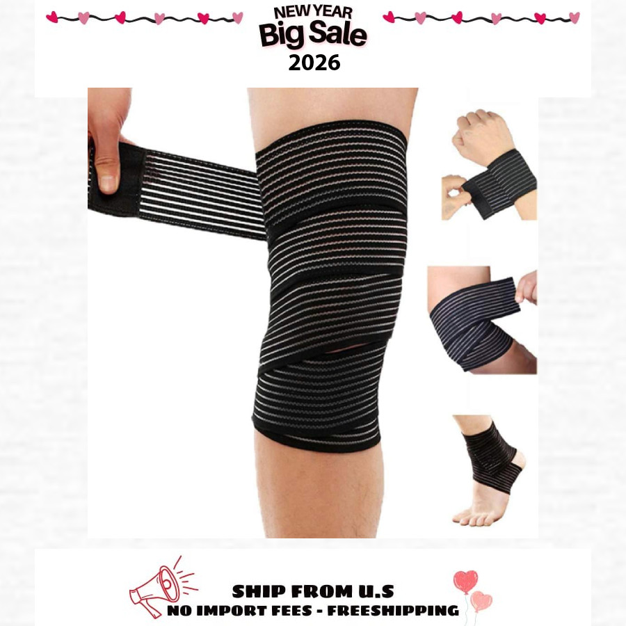 Black-1pcs extra Long Elastic Knee Wrap Compression Bandage Brace Support