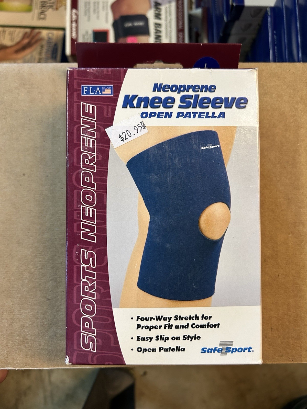 FLA Orthopedics Neoprene Knee Sleeve Open Patella Size Large Blue