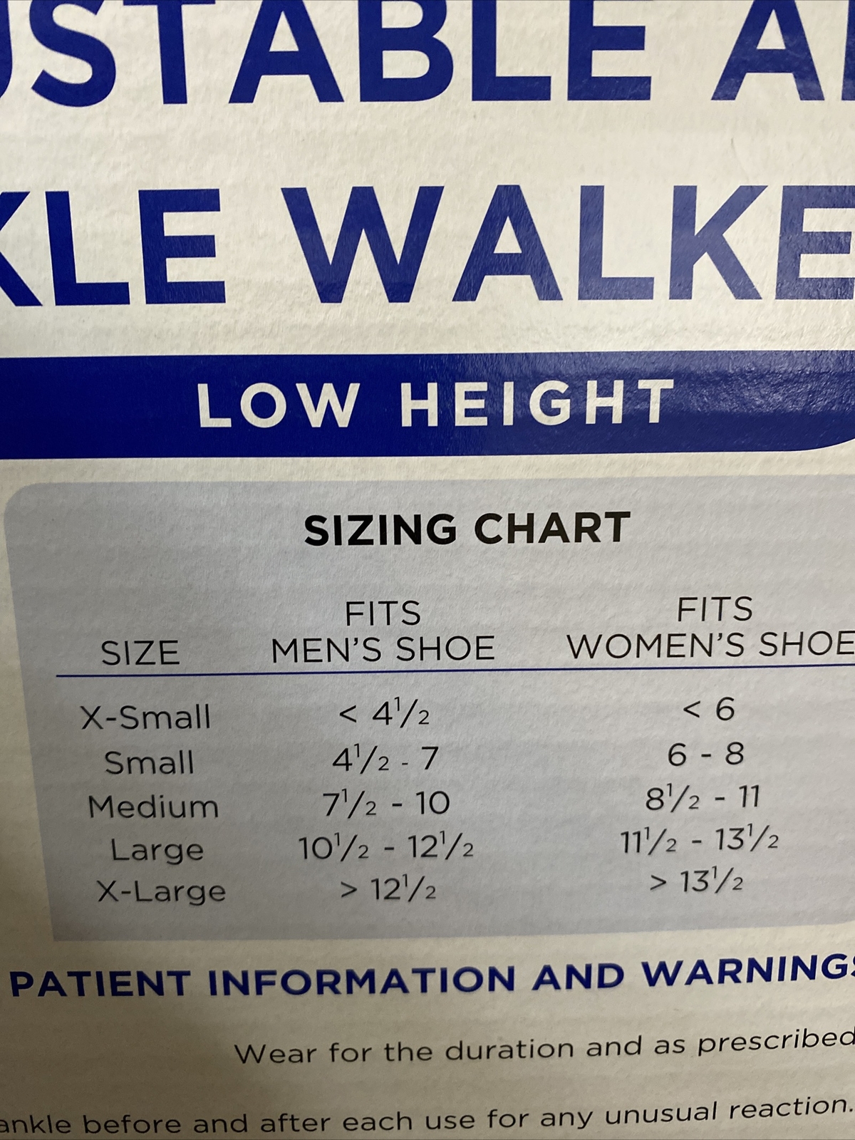 FLA Adjustable Air Ankle Walker Boot Low Large Men’s 10.5-12.5 – Women 11.5-13.5